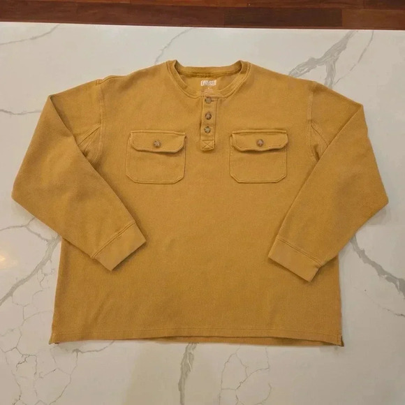 Duluth Trading Mens Ribbed Waffle Henley Mustard Yellow Size Large - Picture 1 of 10